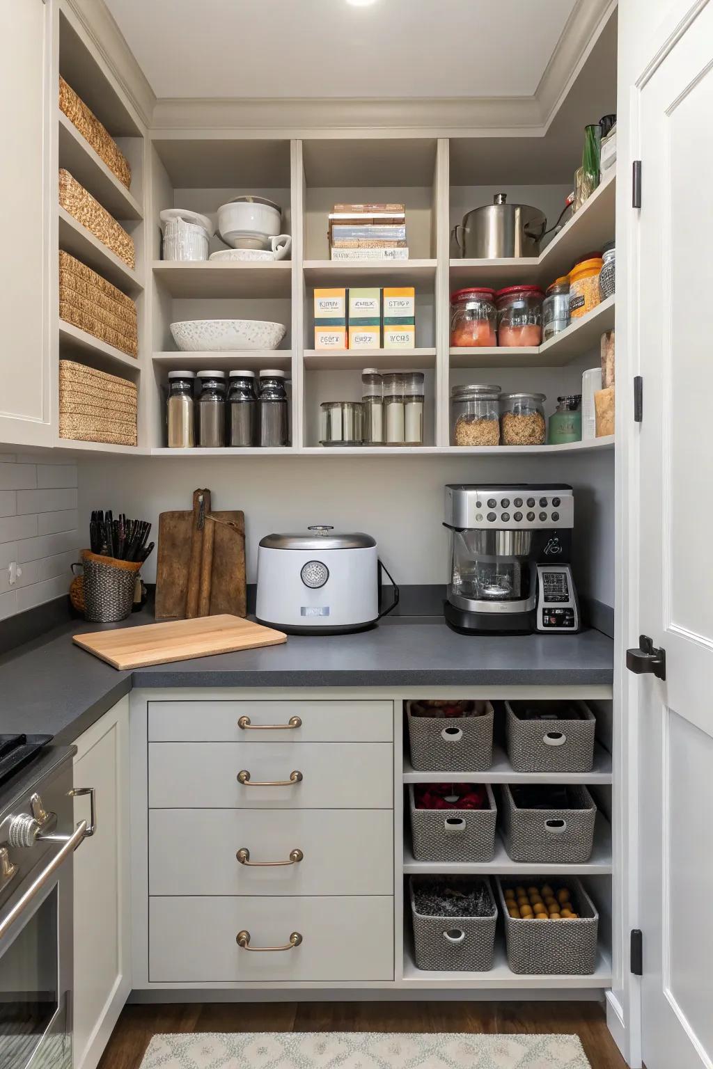 Surfaces in a pantry are perfect for additional cooking room.