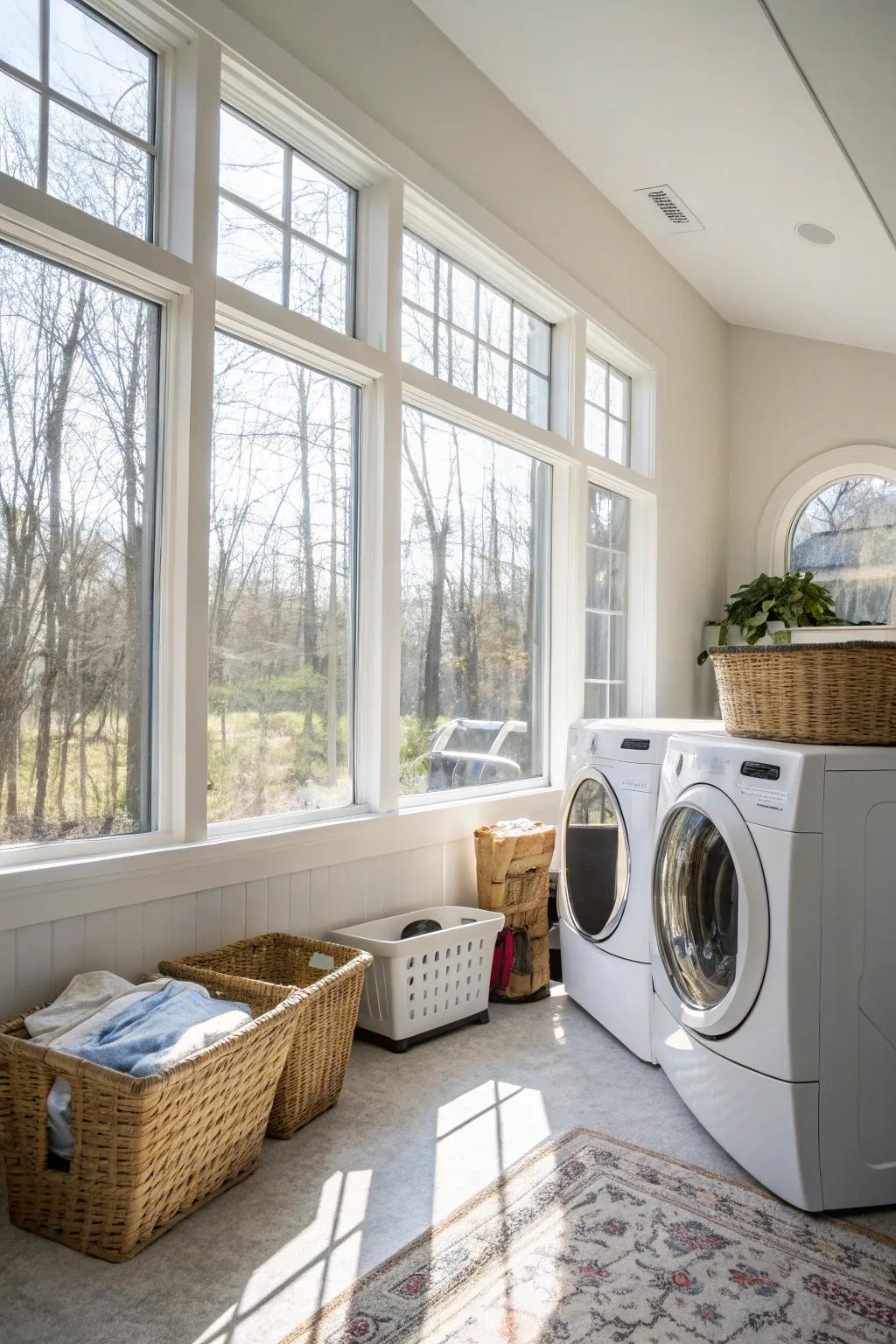 Sunlight enhances the ambiance and practicality of your laundry room.