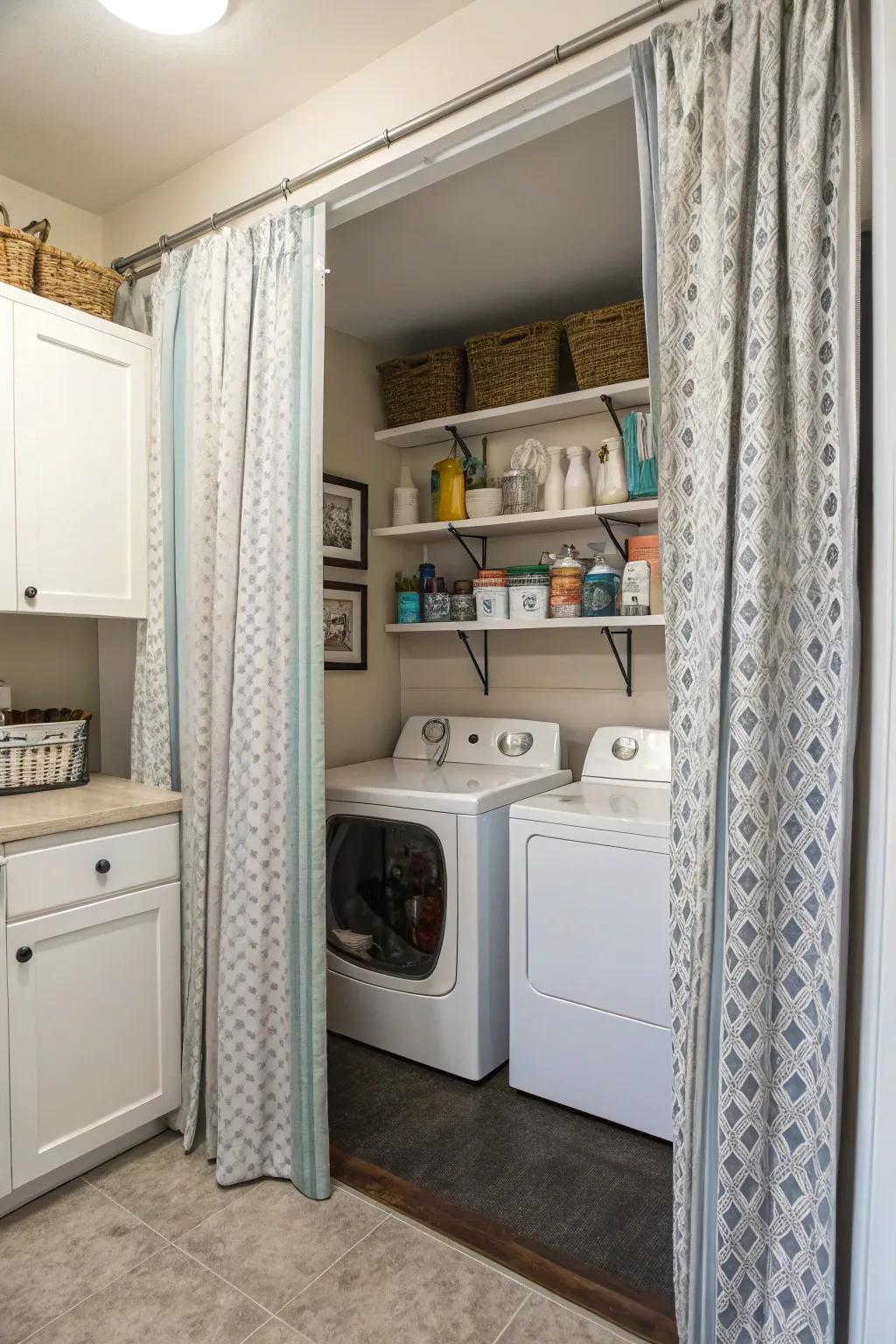 Hanging cloths can be a pragmatic answer for partitioning space in your washing area.