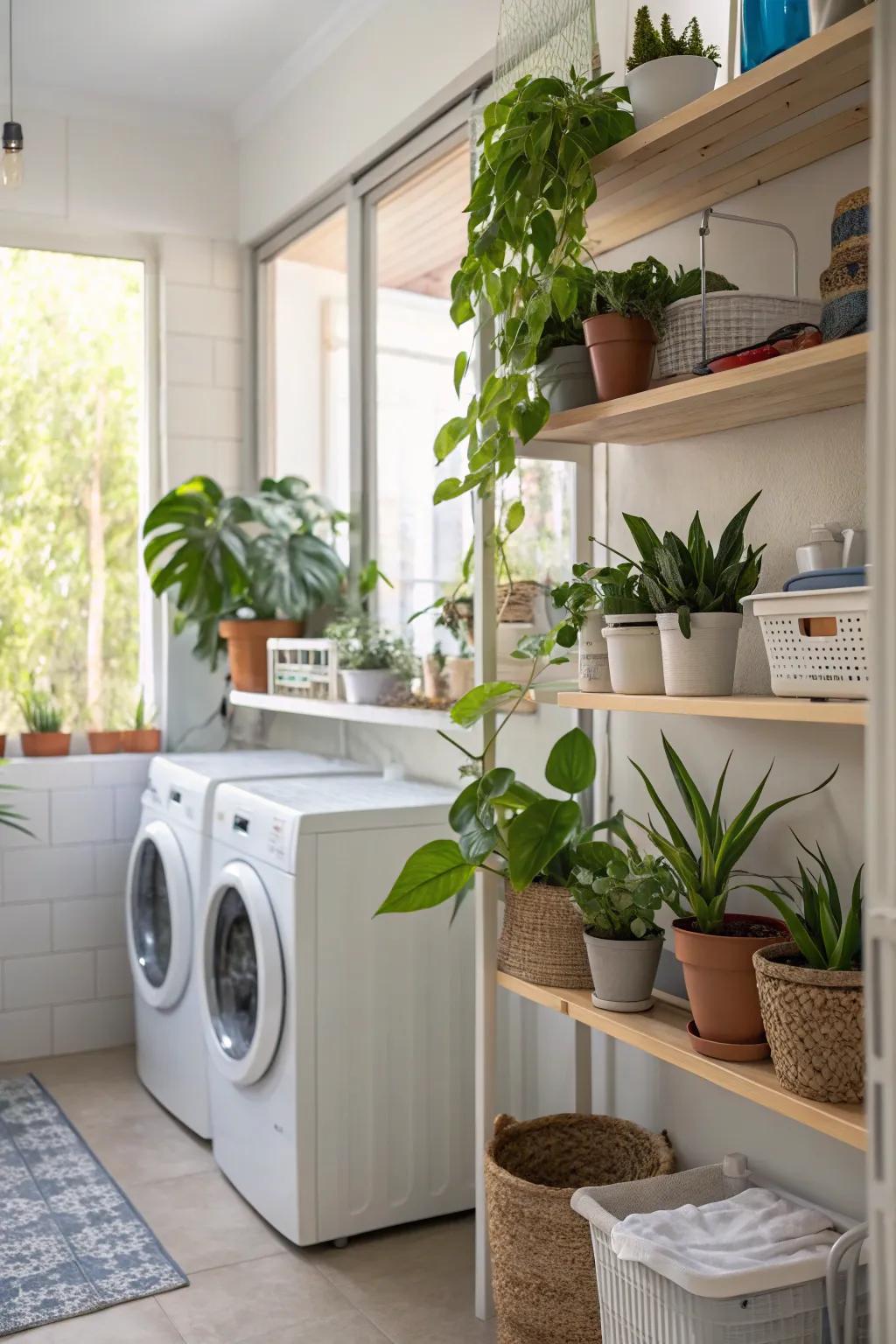 Fill your laundry room with plants to give it vitality.