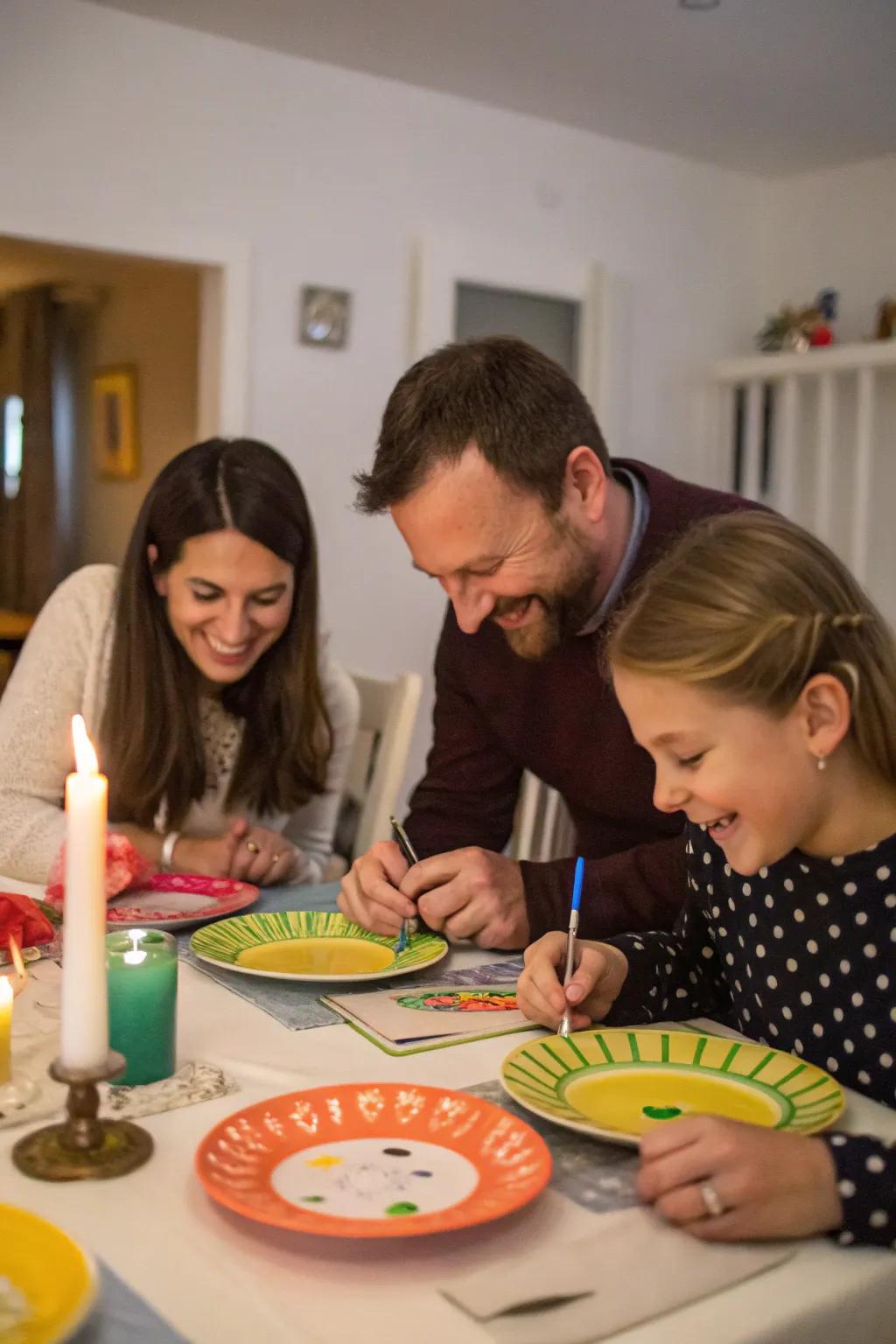 A family uniting over writing and breaking plates together.