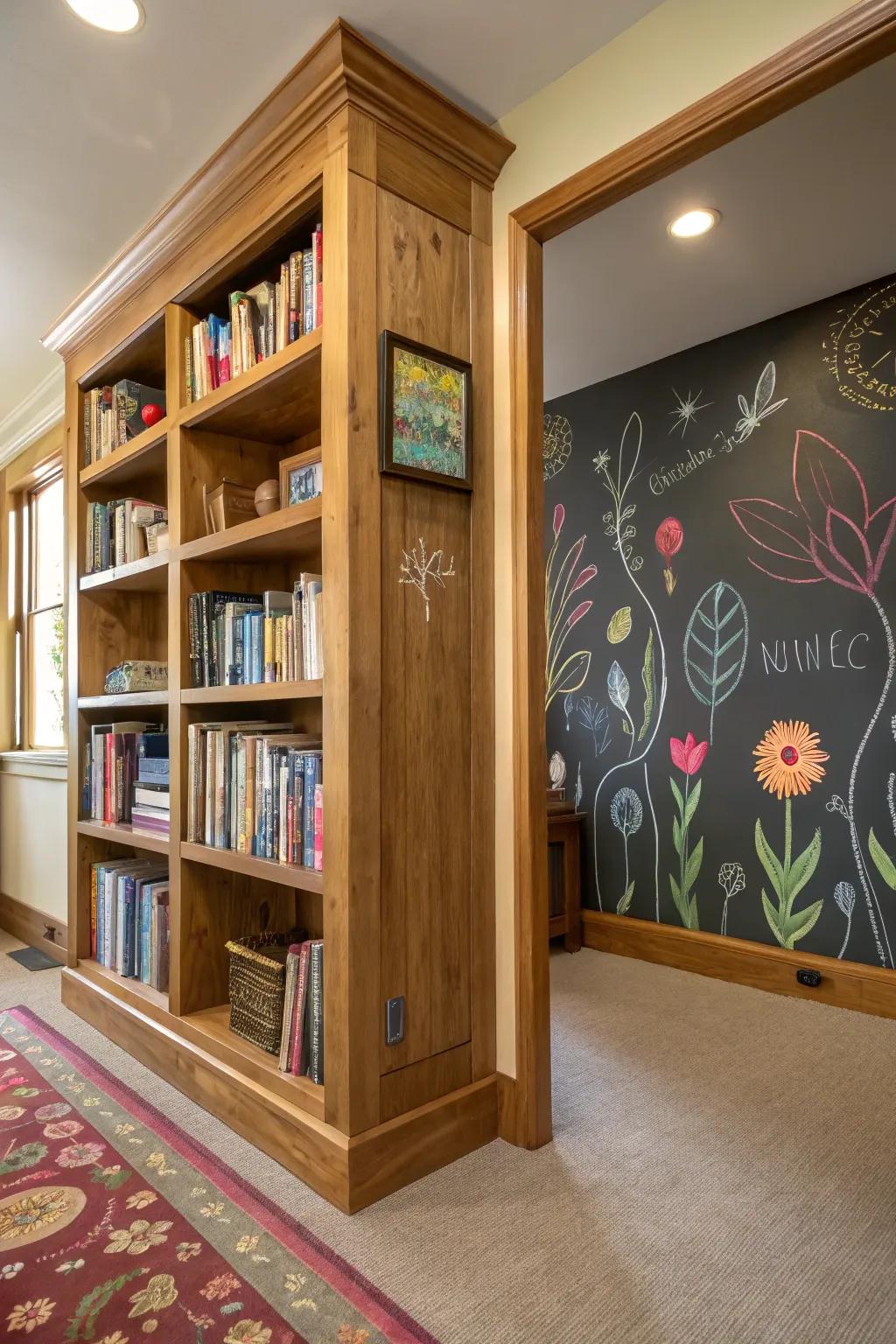 A writable board wall renders your library engaging and continuously changing.