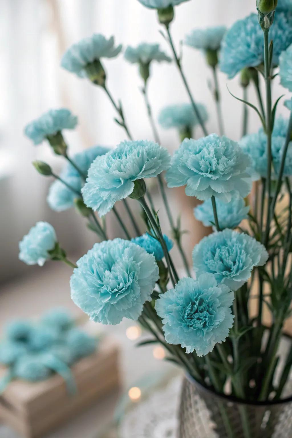 Texture and charm with ruffled pale blue pinks.