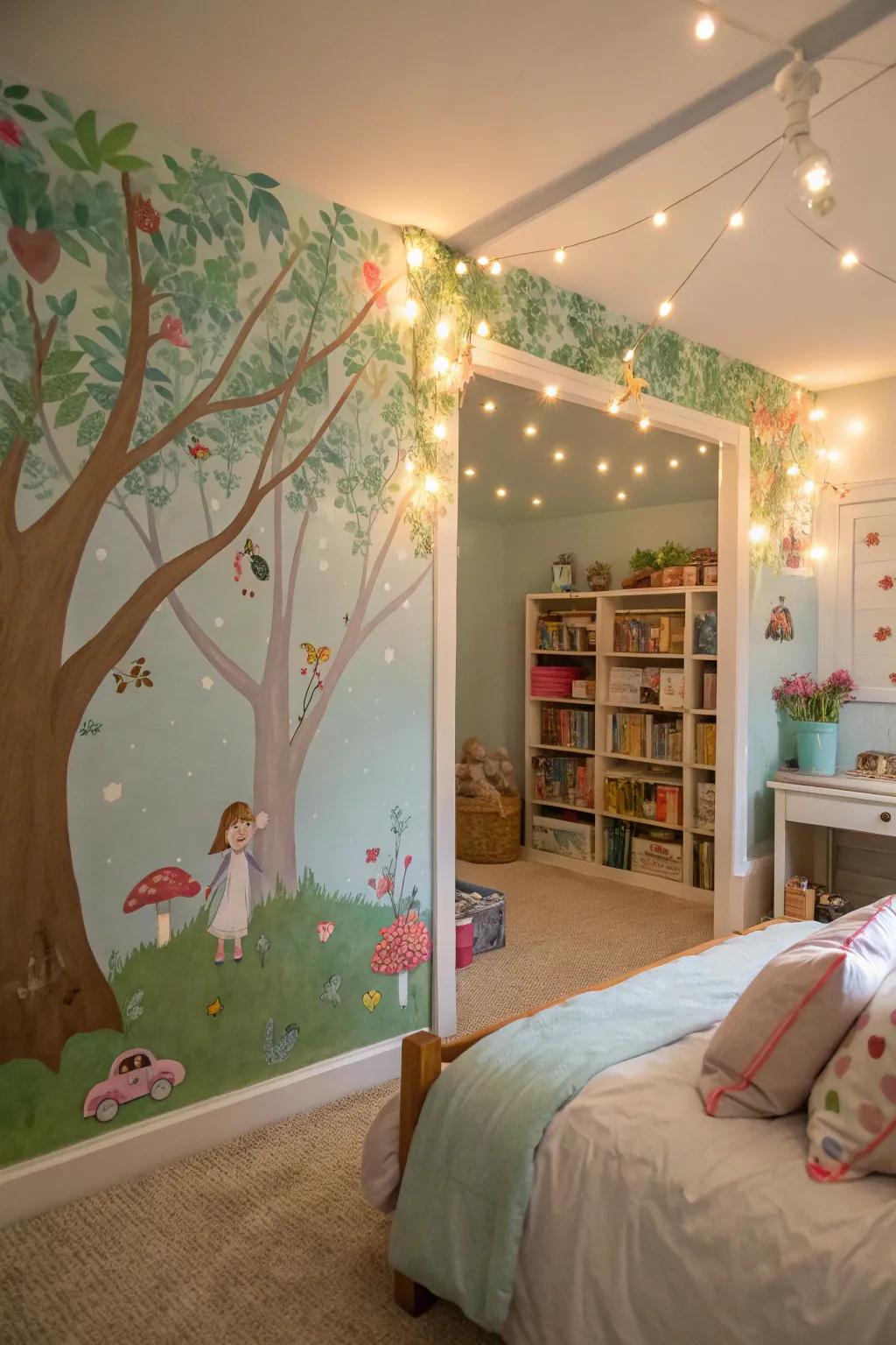 A quirky wall design that transports to a magical realm.