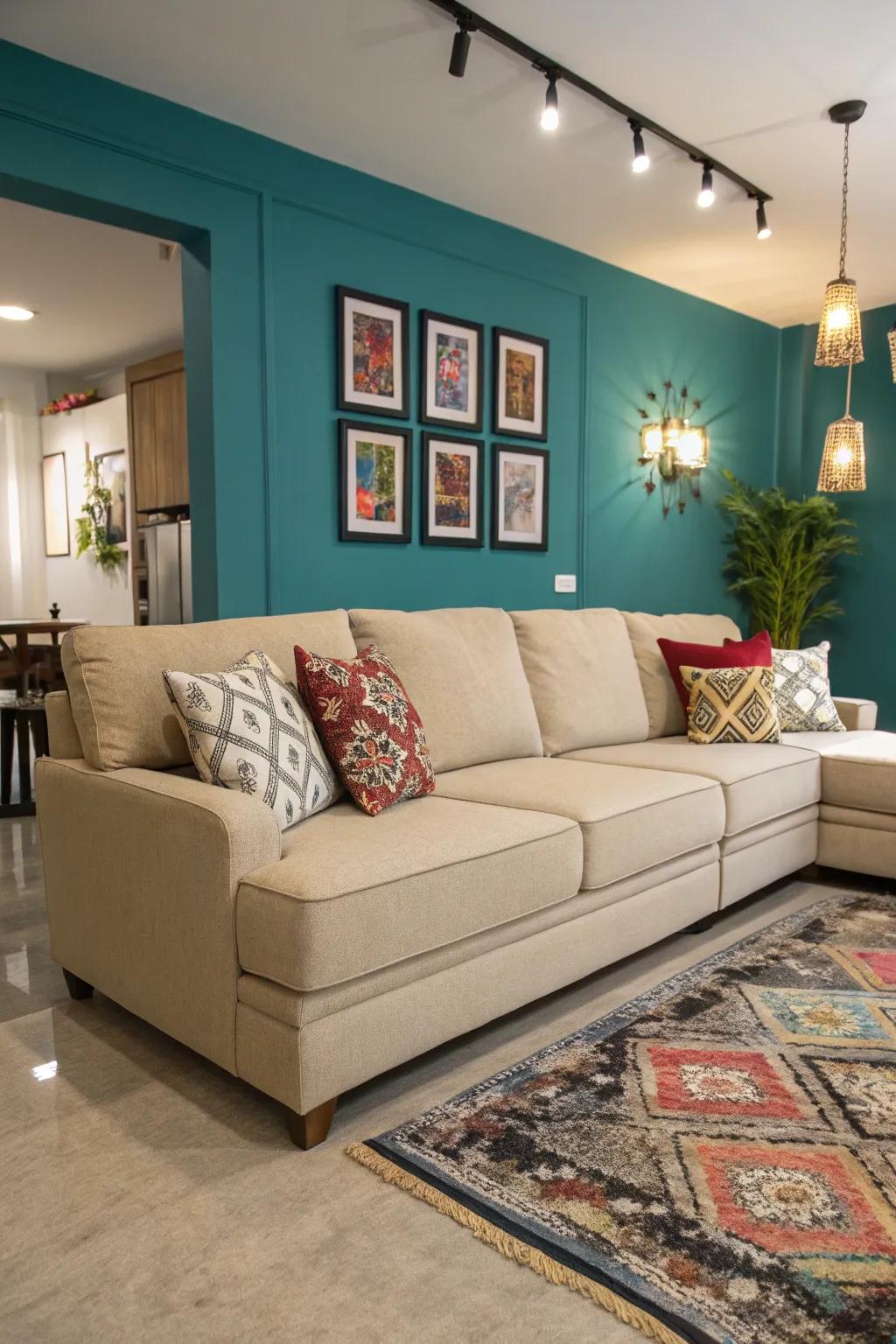A feature wall can accentuate your sectional sofa.