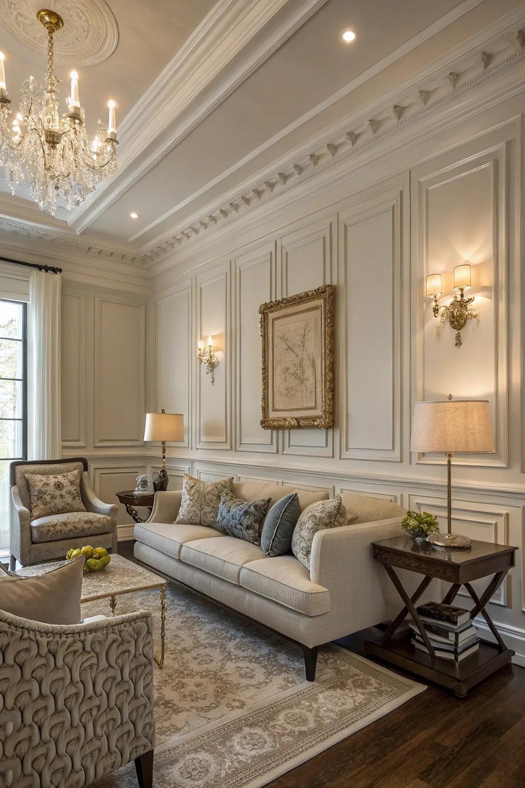 Elegant wall molding adds texture and sophistication.