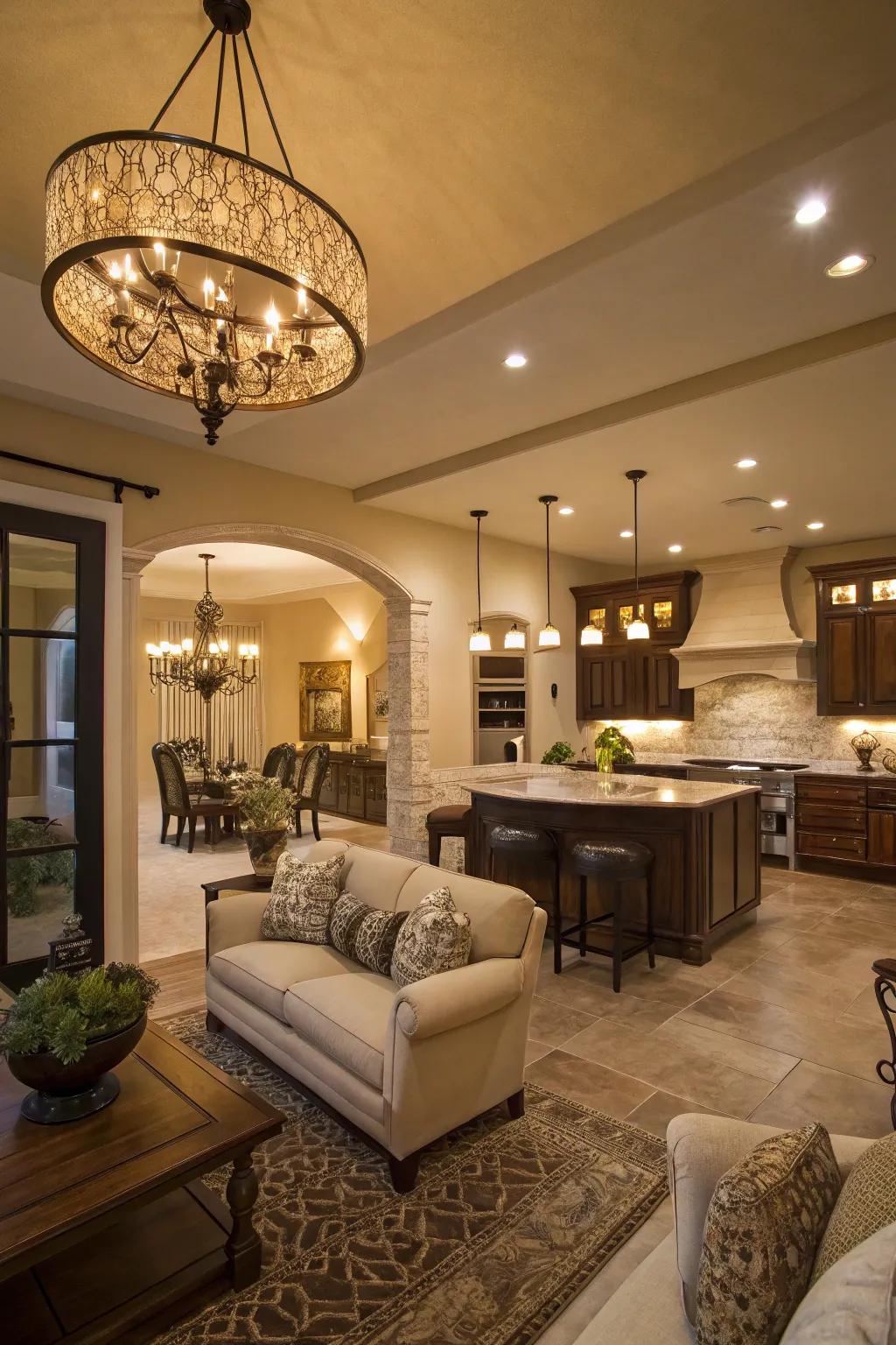 Stylish illumination enhances the mood and serves as a focal point.