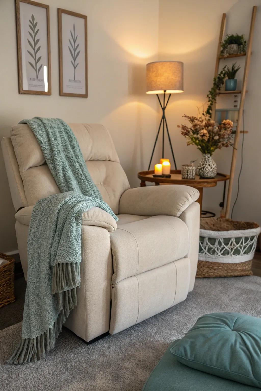 A specialized relaxation zone featuring a comfortable recliner.