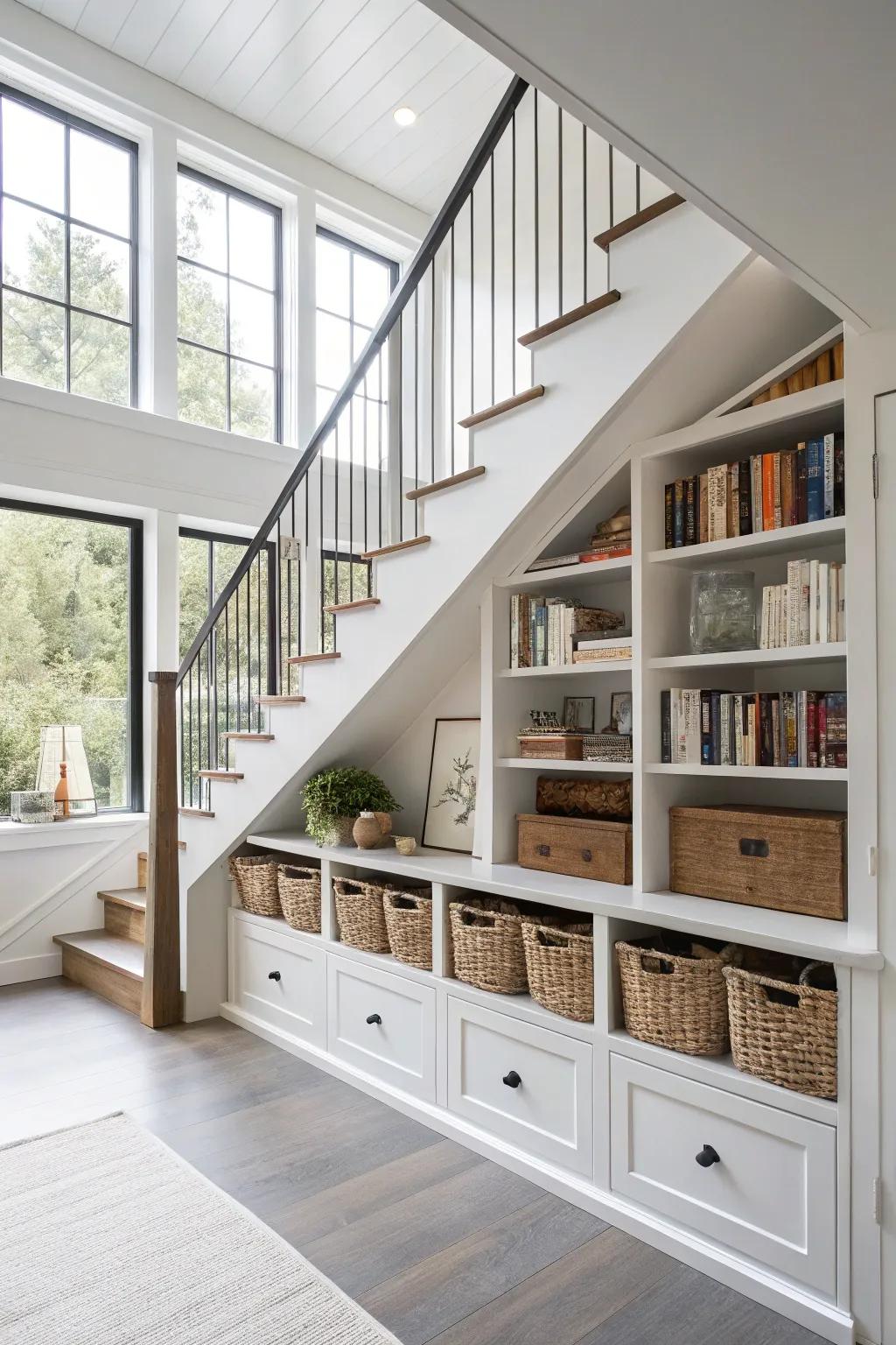 Creative storage solutions that maintain a loft’s organization and spaciousness.