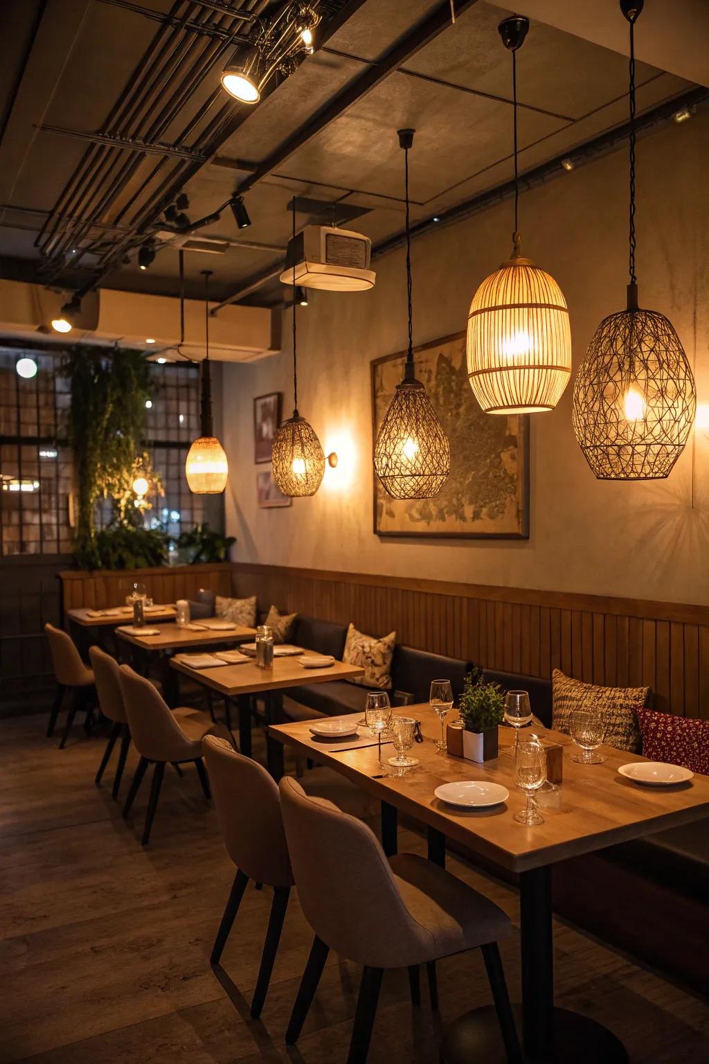 Gentle illumination fosters an intimate dining setting.
