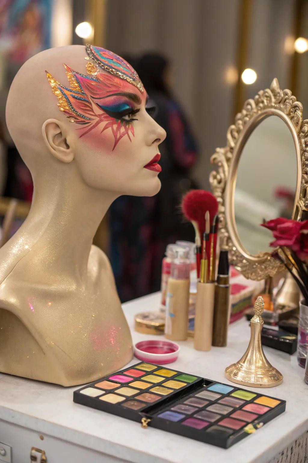 Fantasy-inspired designs transform mannequin heads into artworks.
