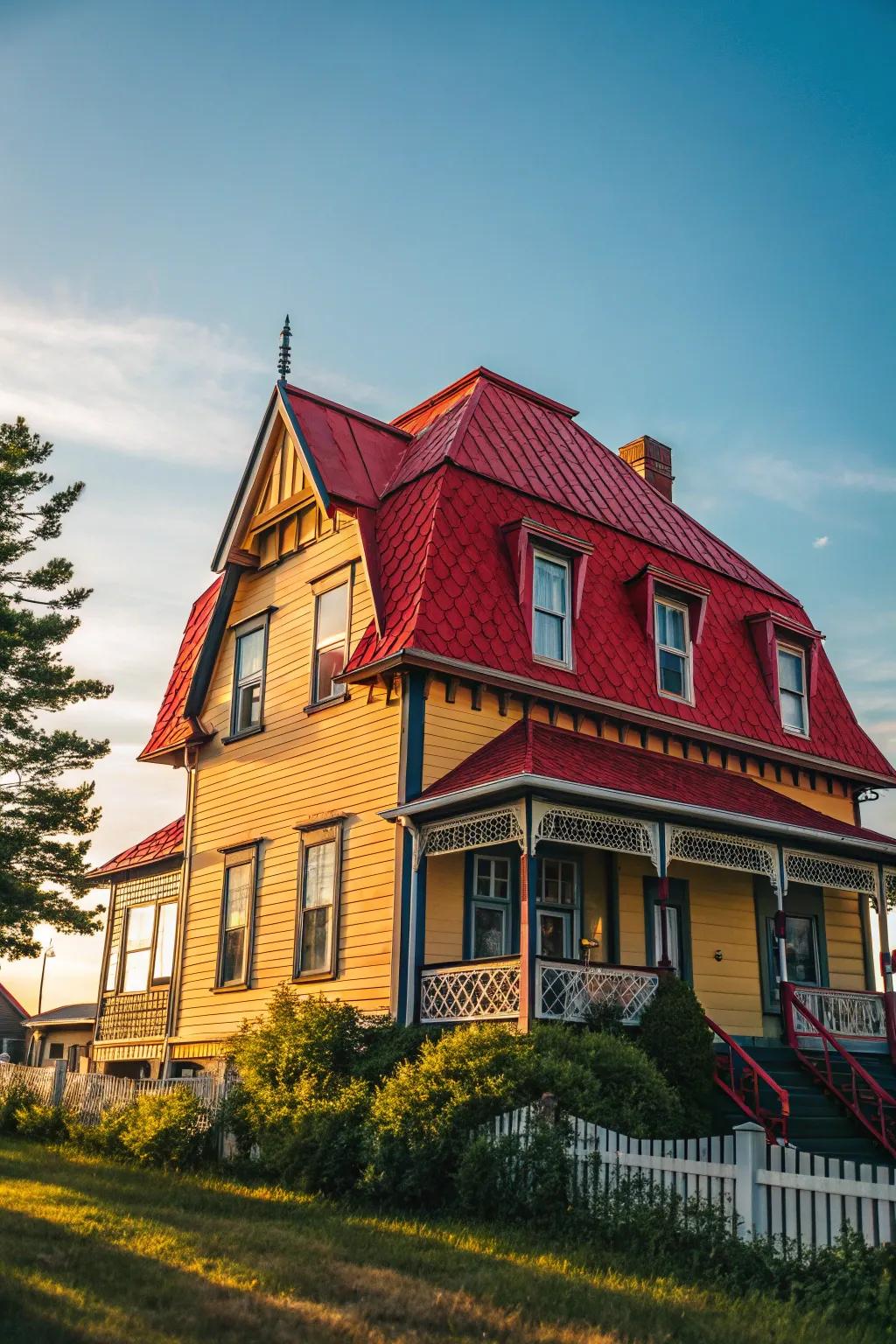 Bold colors create a striking statement on this mansard roof.