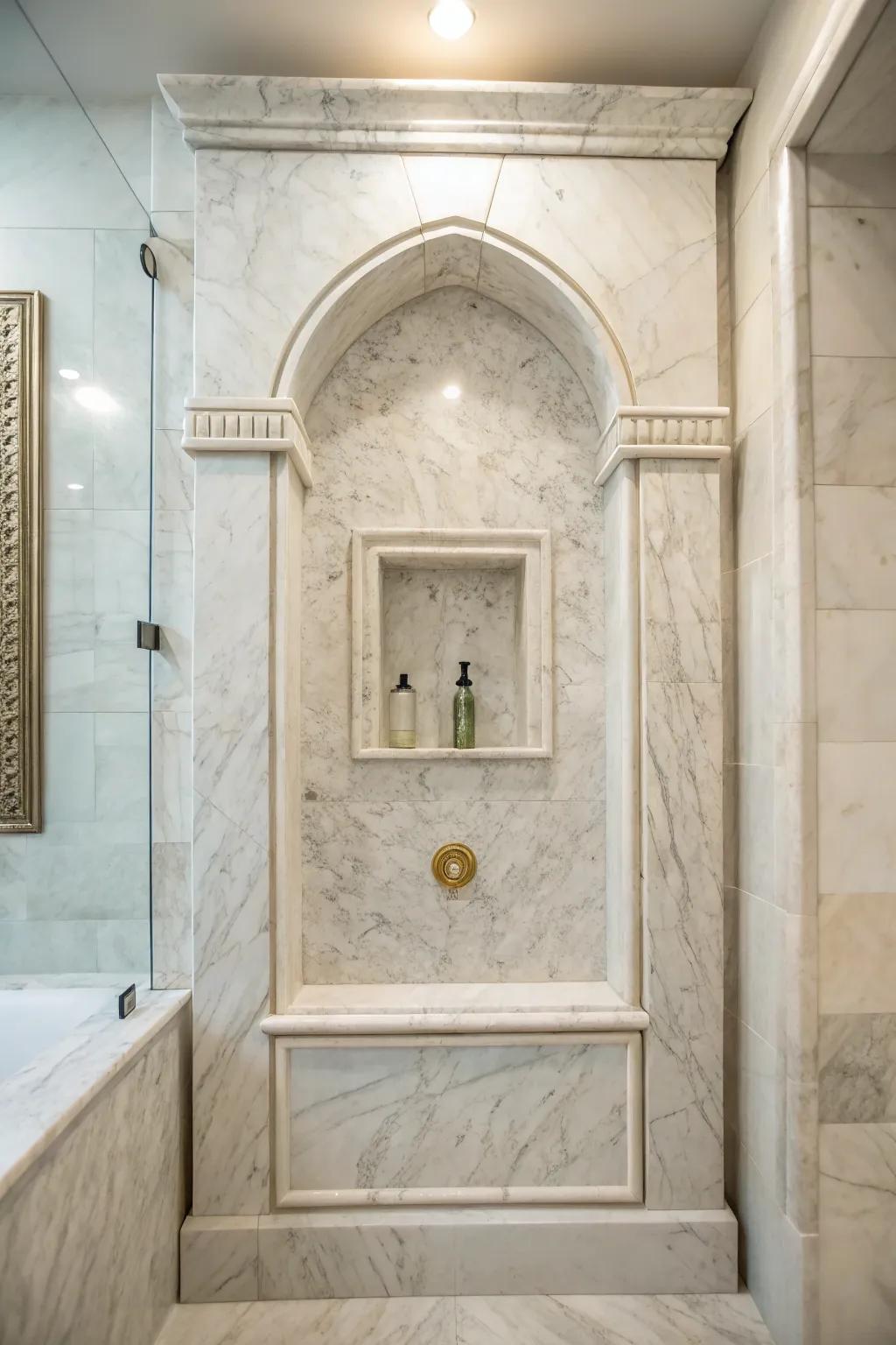 A balanced marble niche adds balance to your shower design.