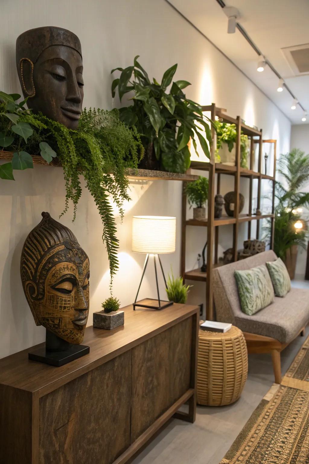 Masks combined with furnishings and vegetation improve the room's flow.