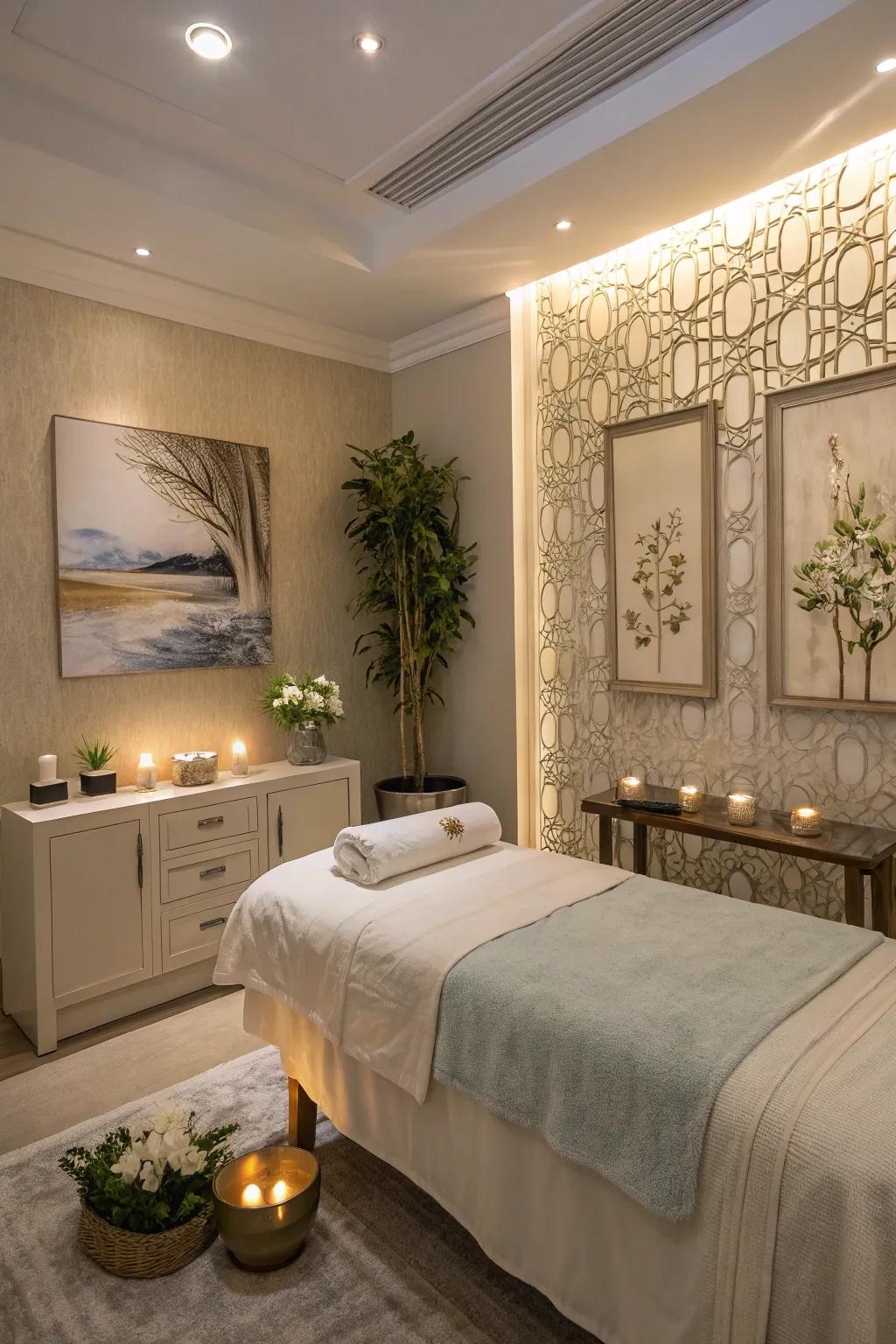 Ornamental touches enrich the room's peacefulness.