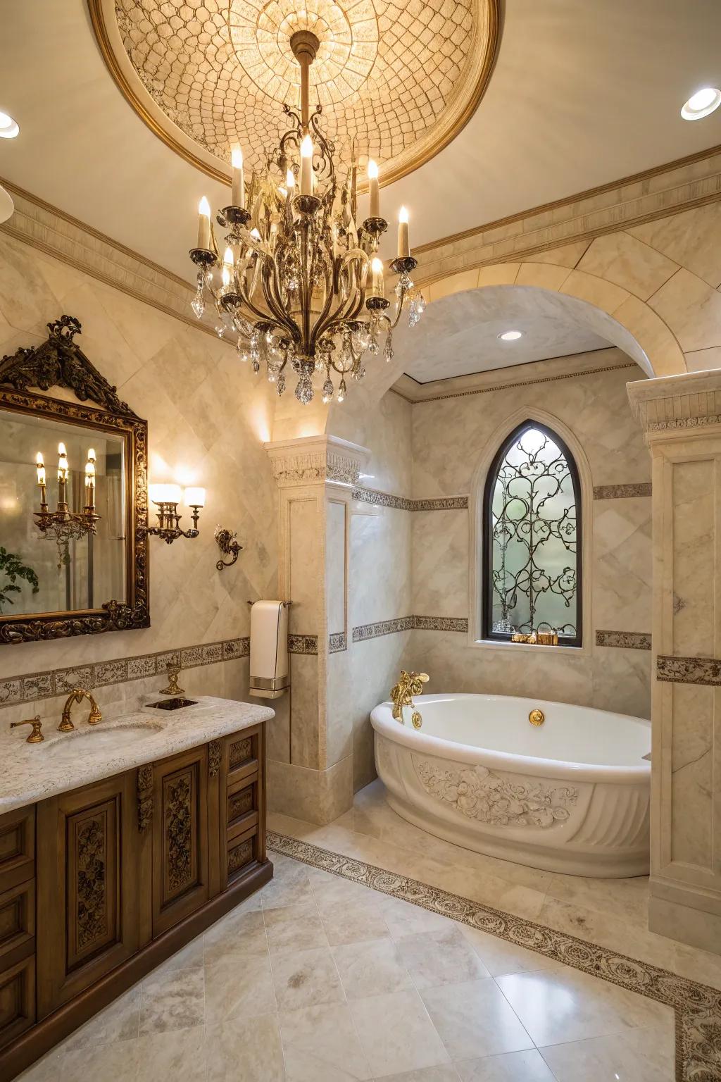 Refined components integrate an unquestionable element of opulence to this primary bathroom.