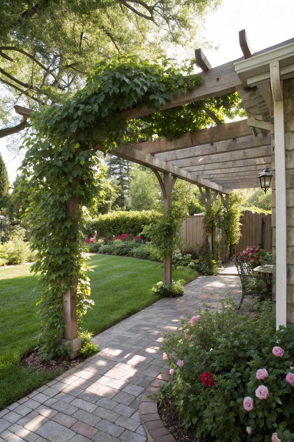 A pergola provides shade and a visual anchor for your backyard.