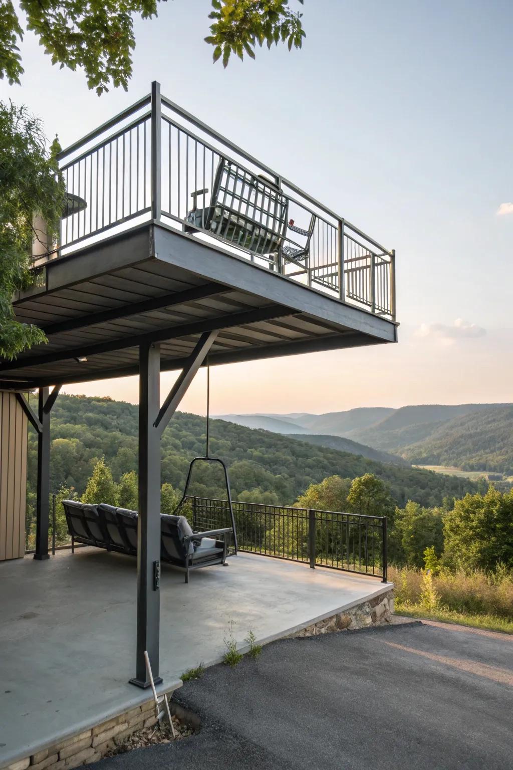 A carport featuring a balcony adds extra leisure space with scenic views.