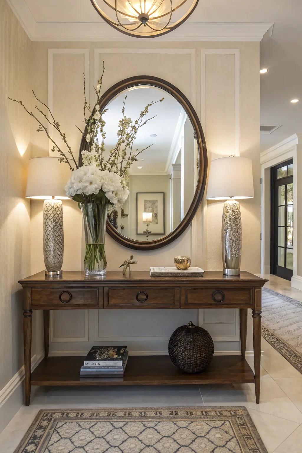 Reflectors in entryways amplify brightness and space.