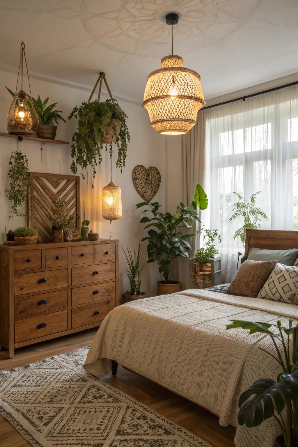 Decorative items breathe personality into the bedroom.