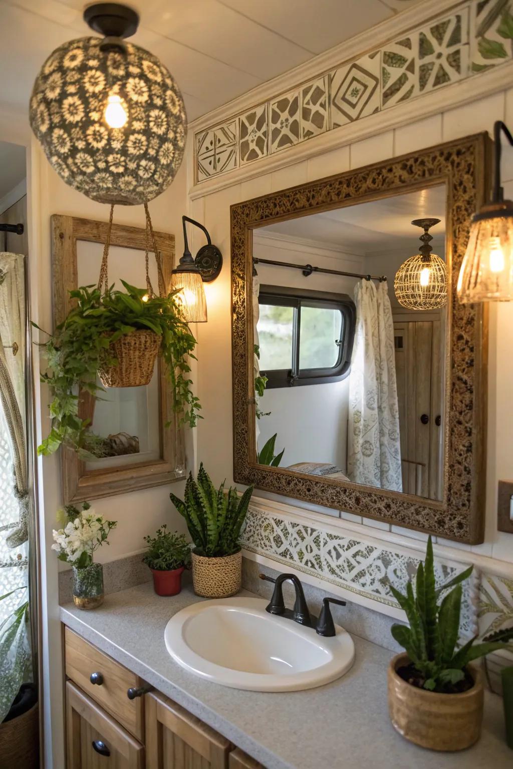 Decorative elements add personality and charm to this bathroom.