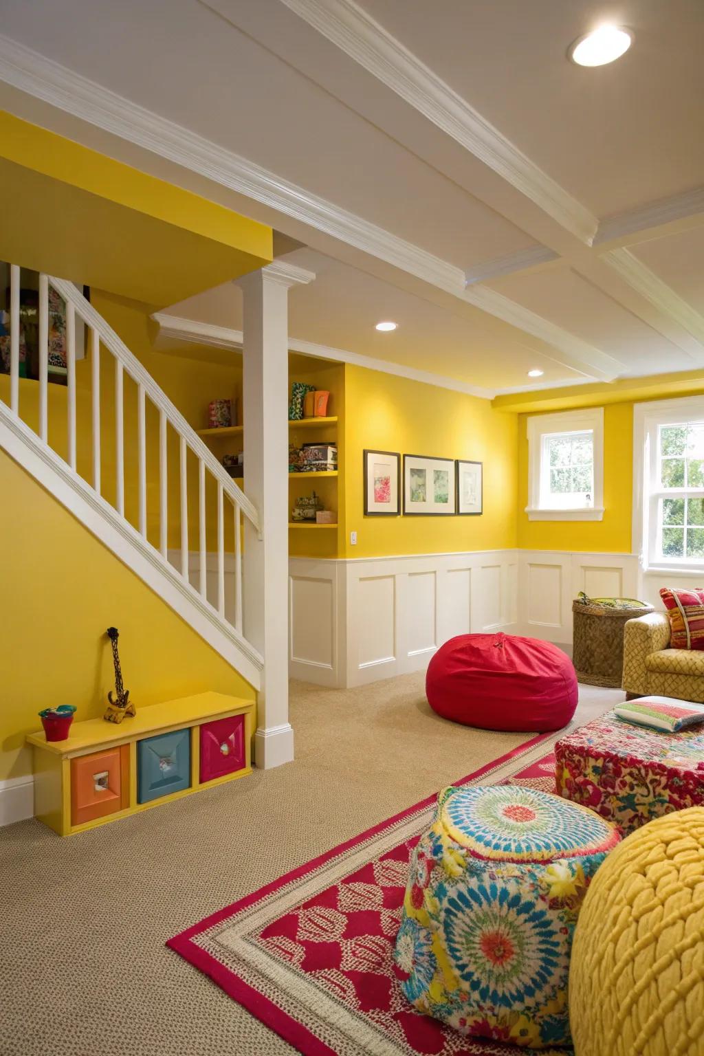 Sunlit gold introduces cheer and vigor to your basement.