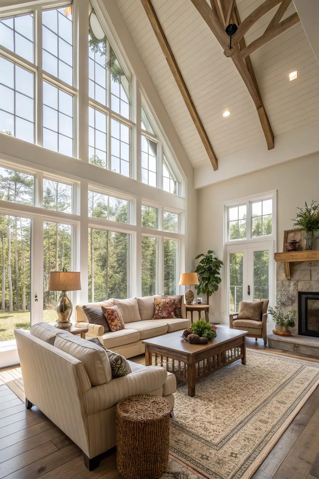 Generous ceiling heights cultivate an airy, expansive atmosphere.