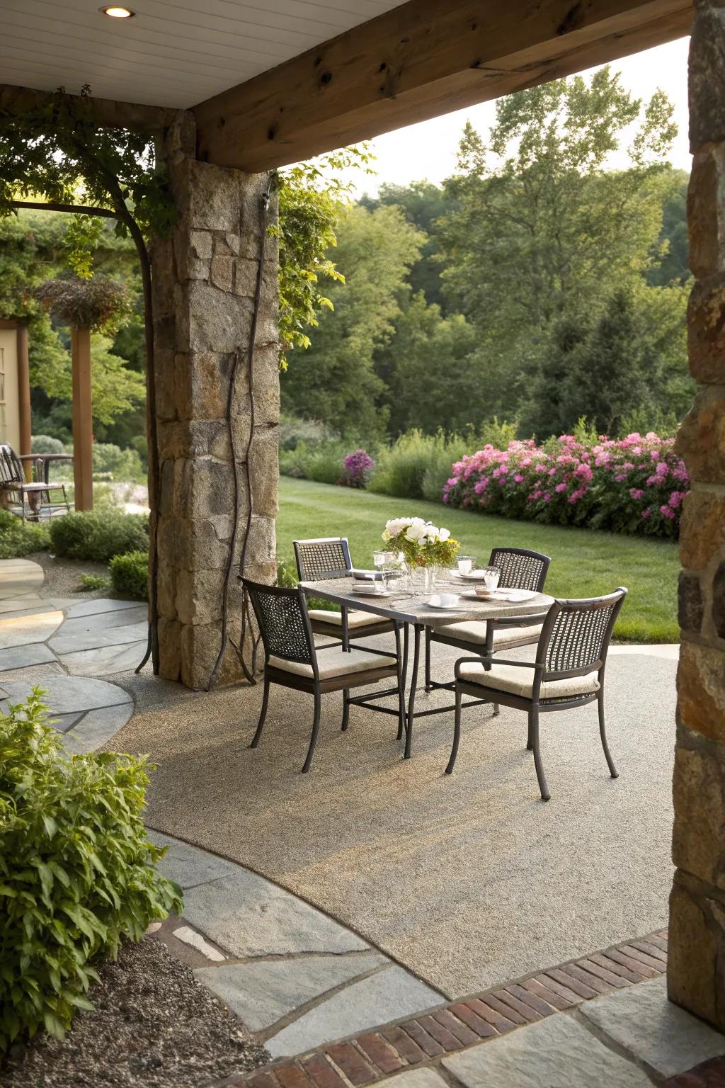 A charming dining spot on a modern patio.
