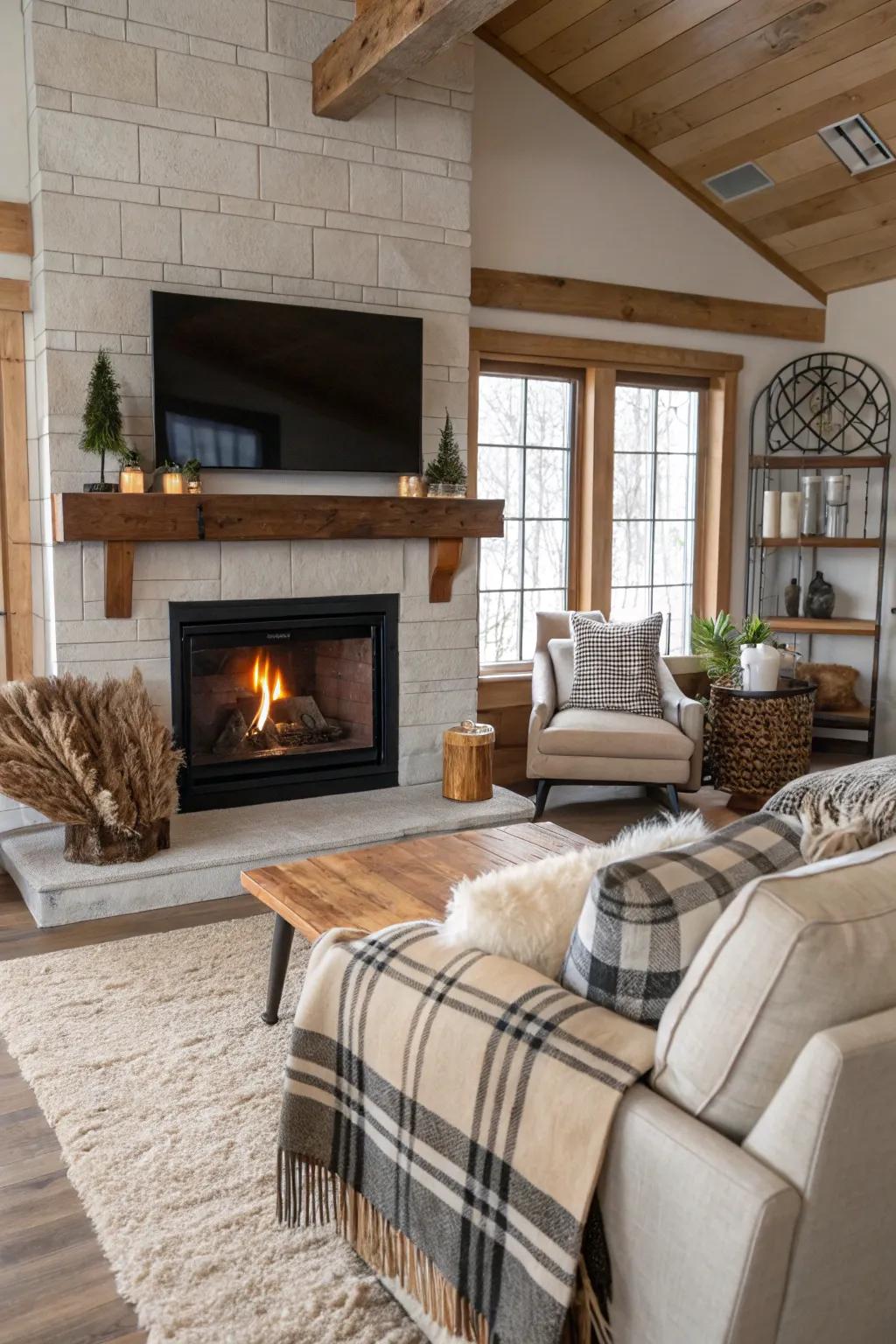 Textural elements enrich the cozy farmhouse environment.