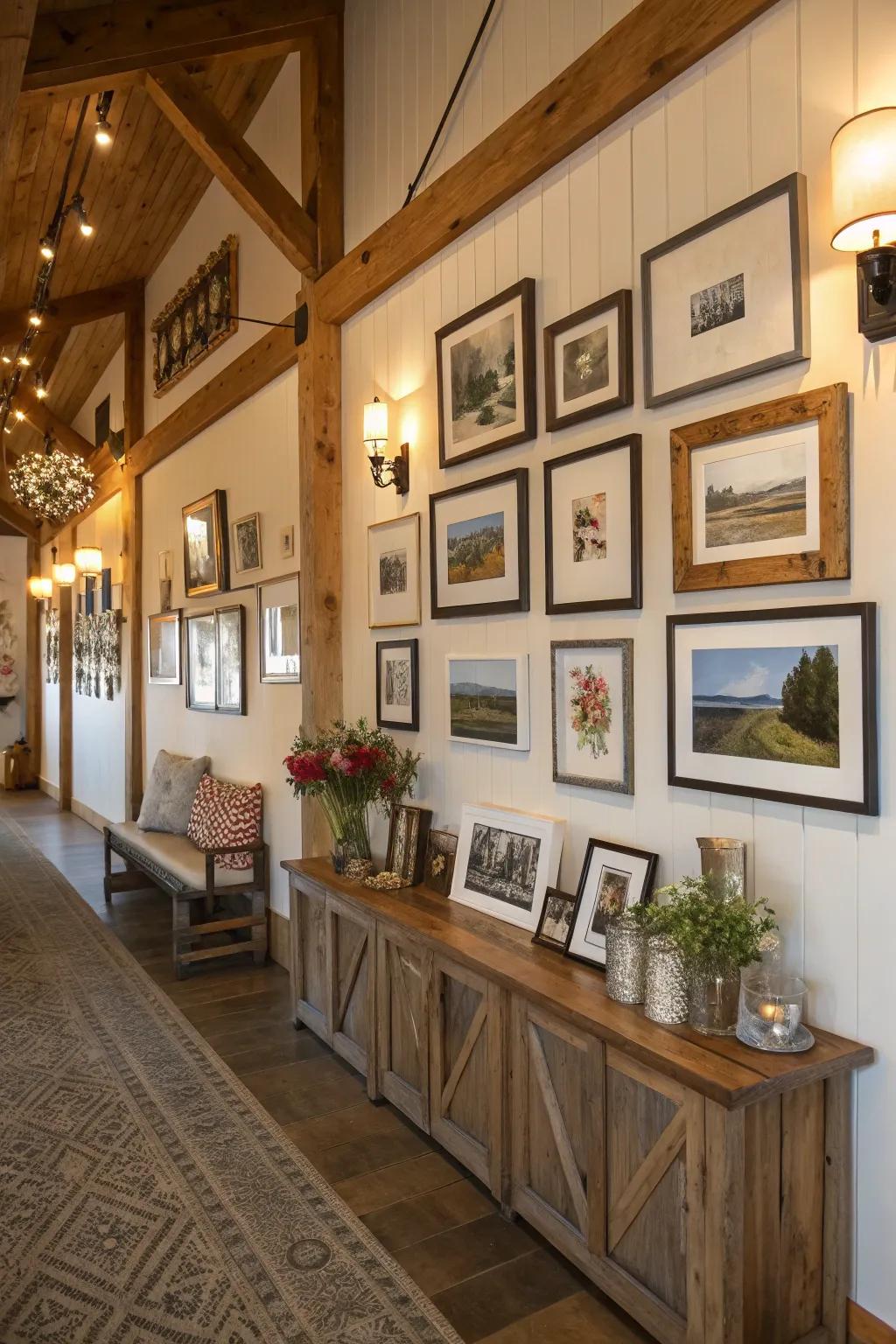 Varied art display in a modern farmhouse home.