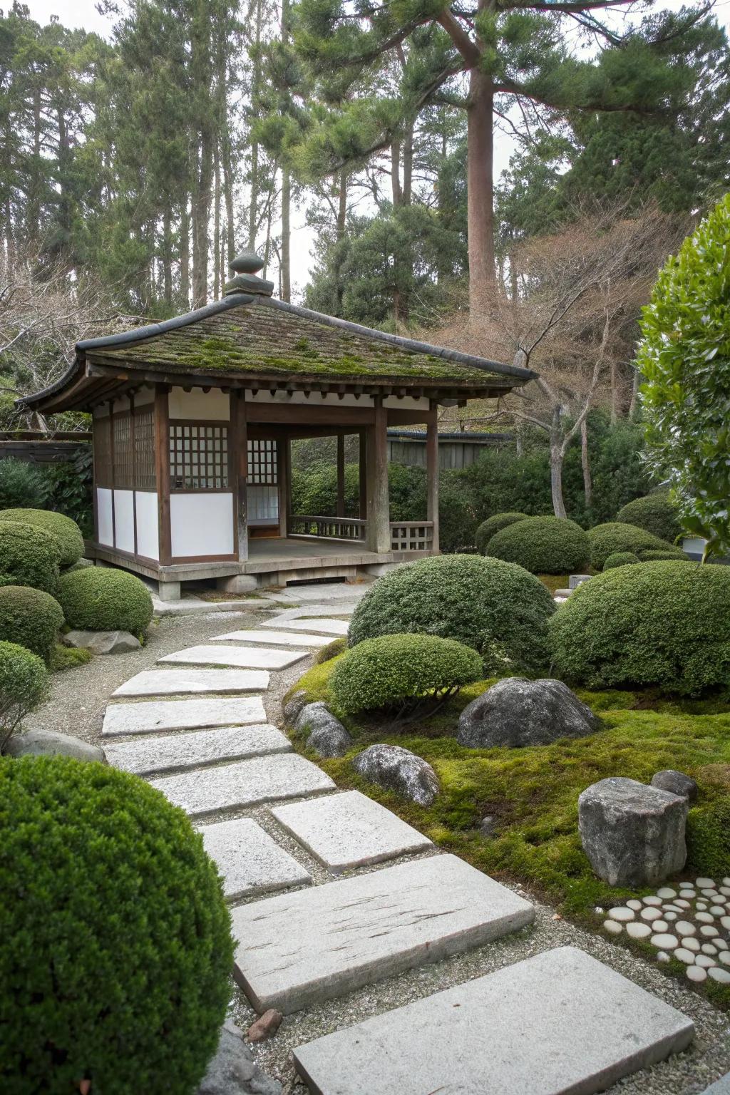 A Japanese Zen gazebo that provides a tranquil respite from the stresses of daily life.