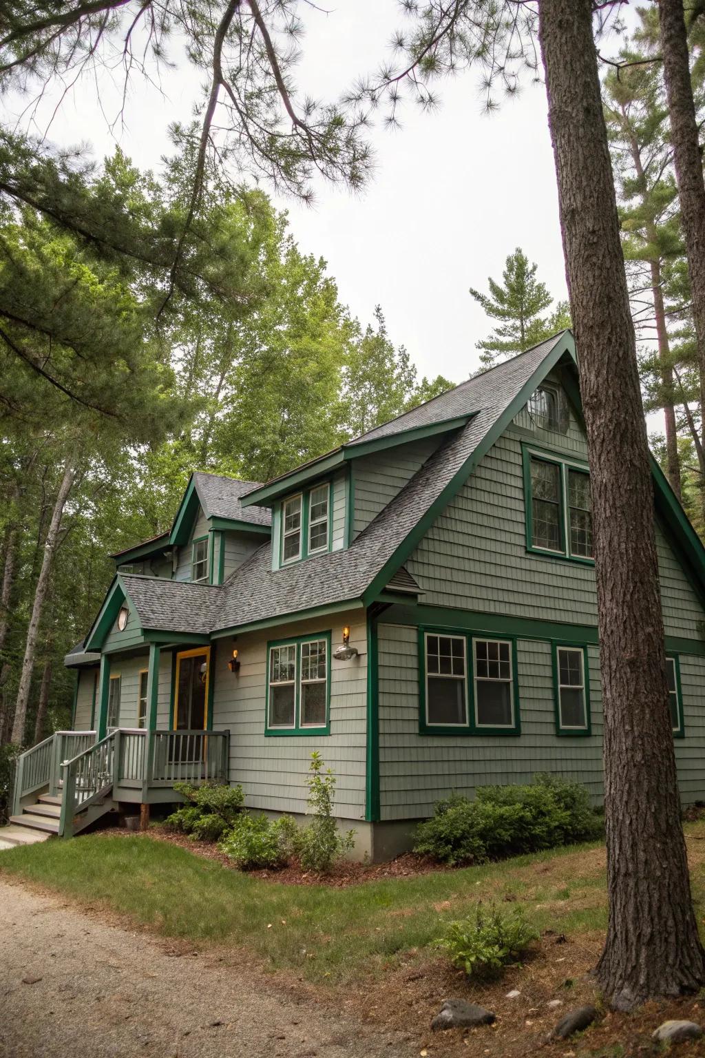 Heather grey and forest green merge seamlessly with nature.