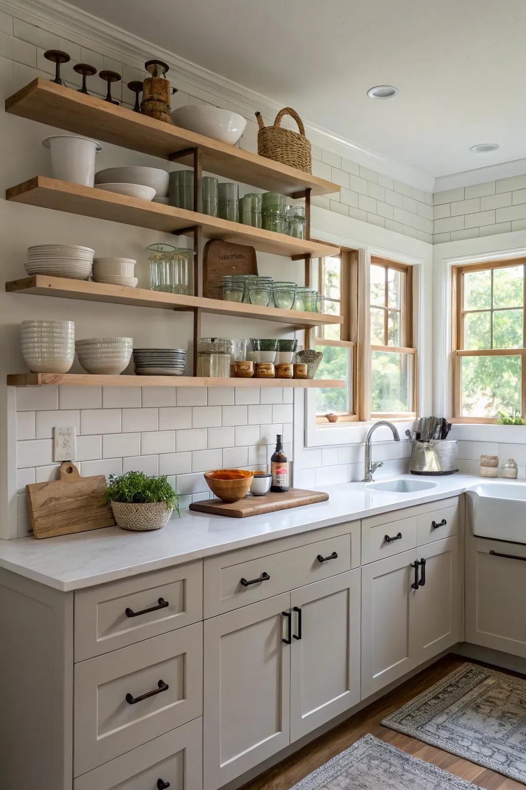 Display shelving adds personality and display opportunities.