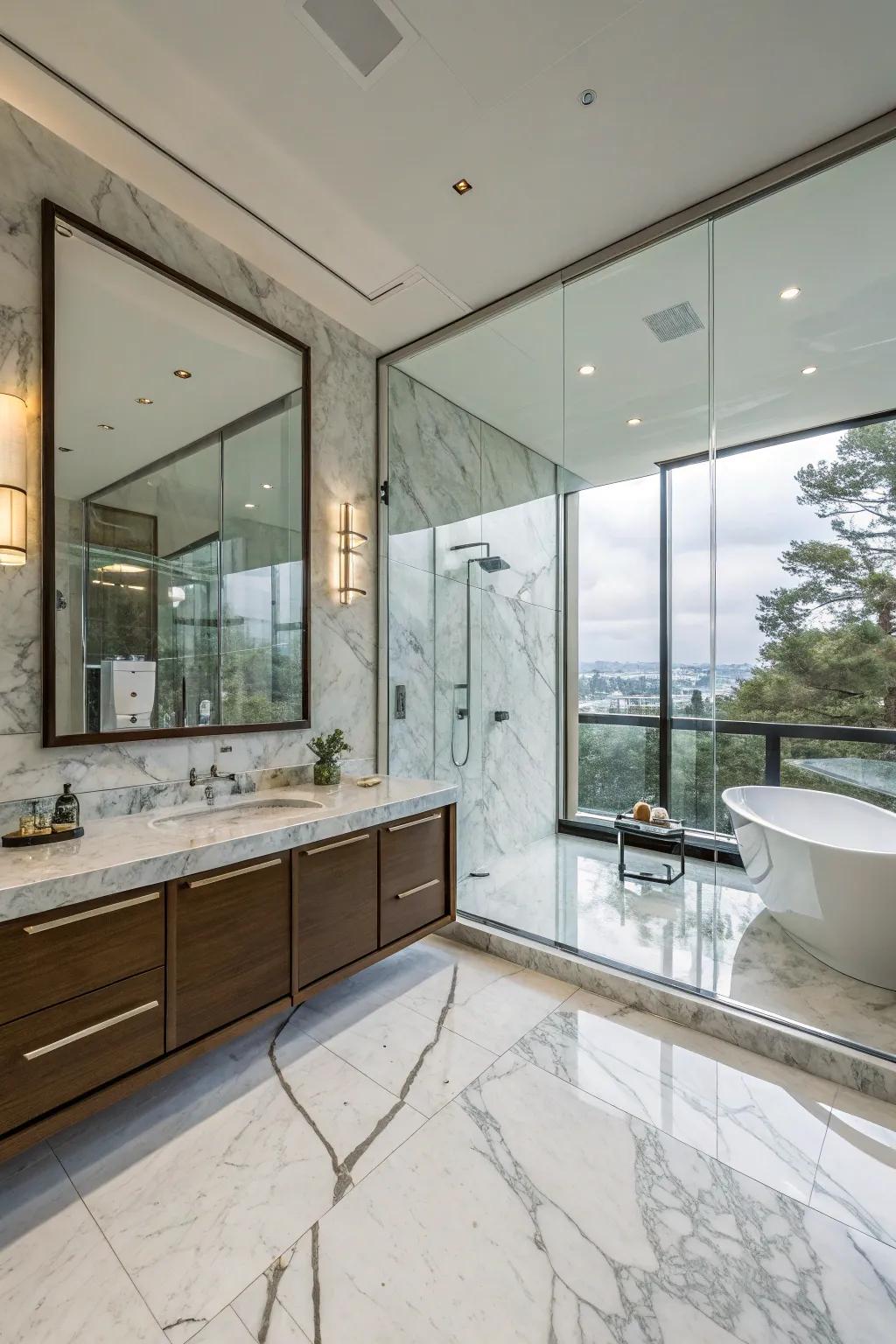Lavish materials enhance the design of this bathroom.