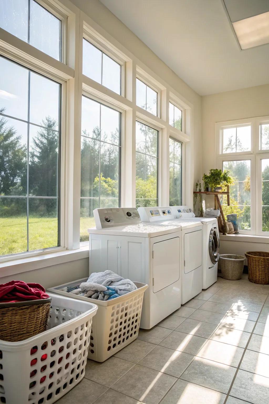 Natural illumination creates an inviting laundry environment.