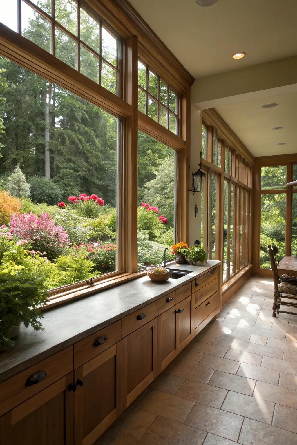 Nature-inspired decor merges indoor and outdoor spaces effortlessly.