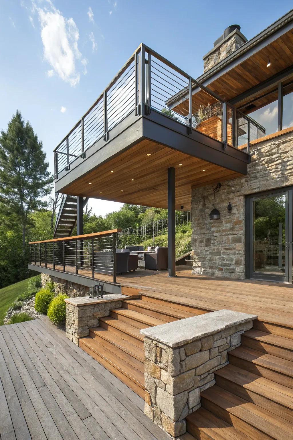 A deck that blends different materials for a unique aesthetic.