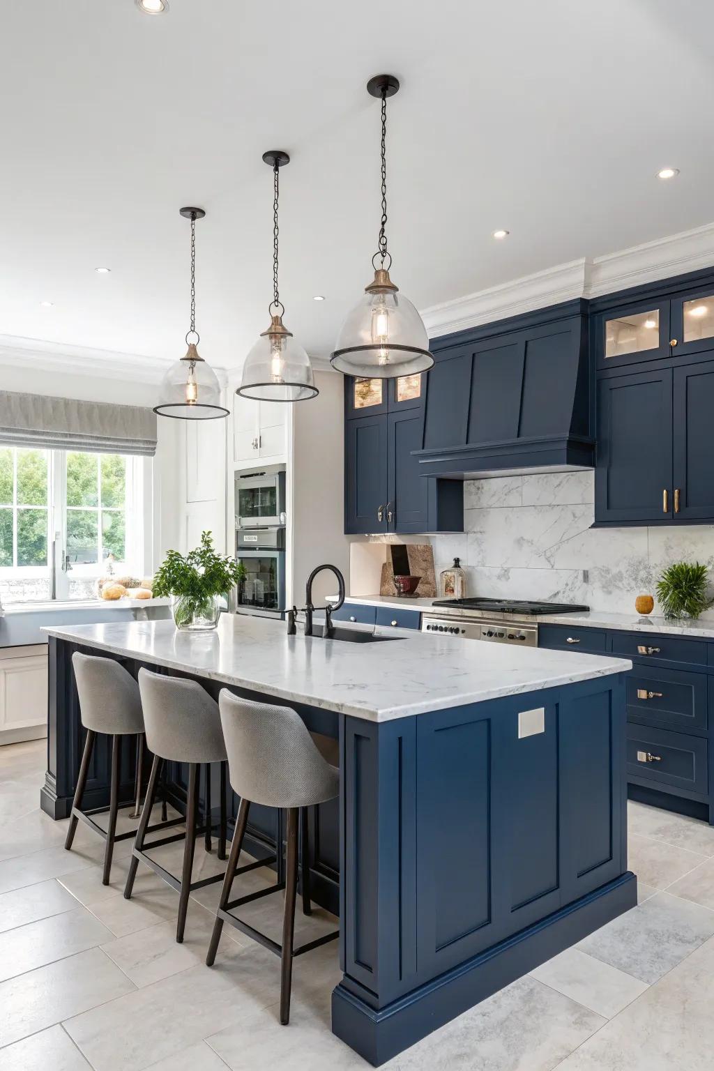 Pendant luminaires illuminate and accentuate the splendor of deep sea cabinets.