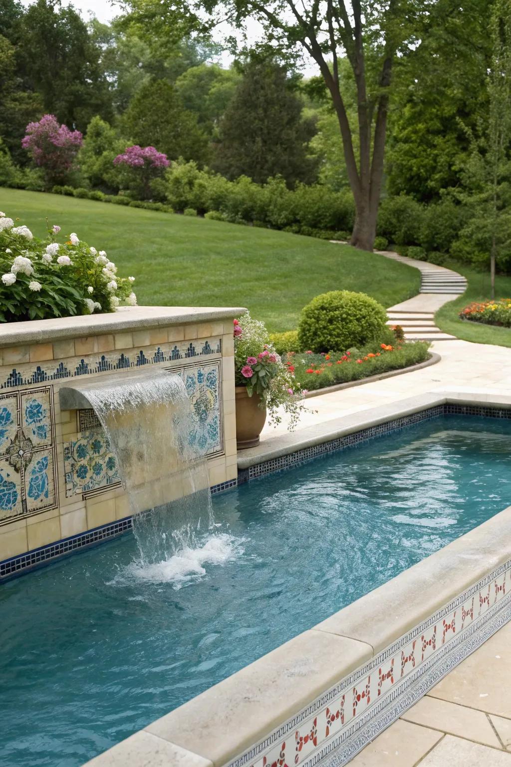 Artistic tiling enhances the allure of water features in your pool.
