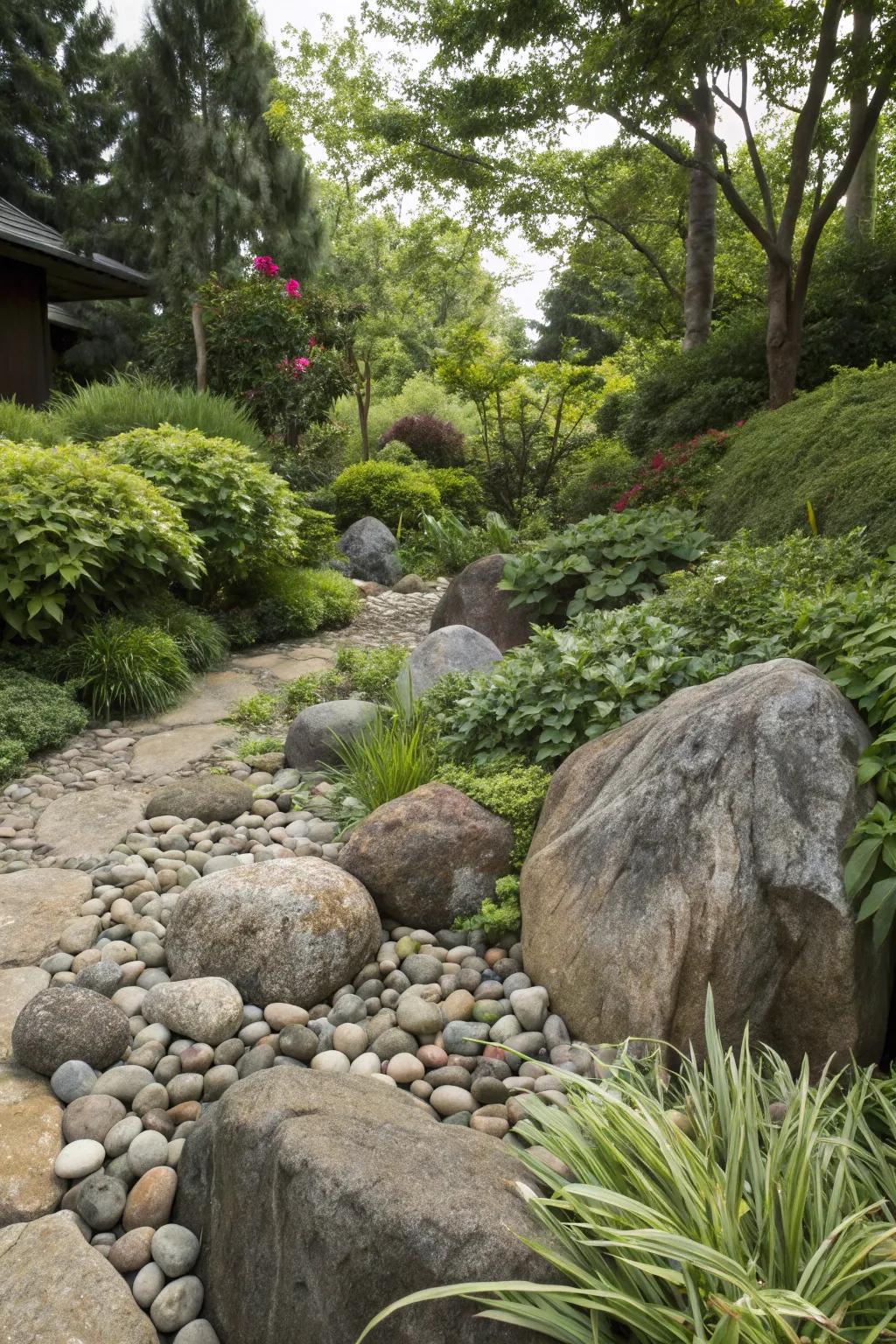 A mix of surfaces and dimensions creates visual fascination in your garden.