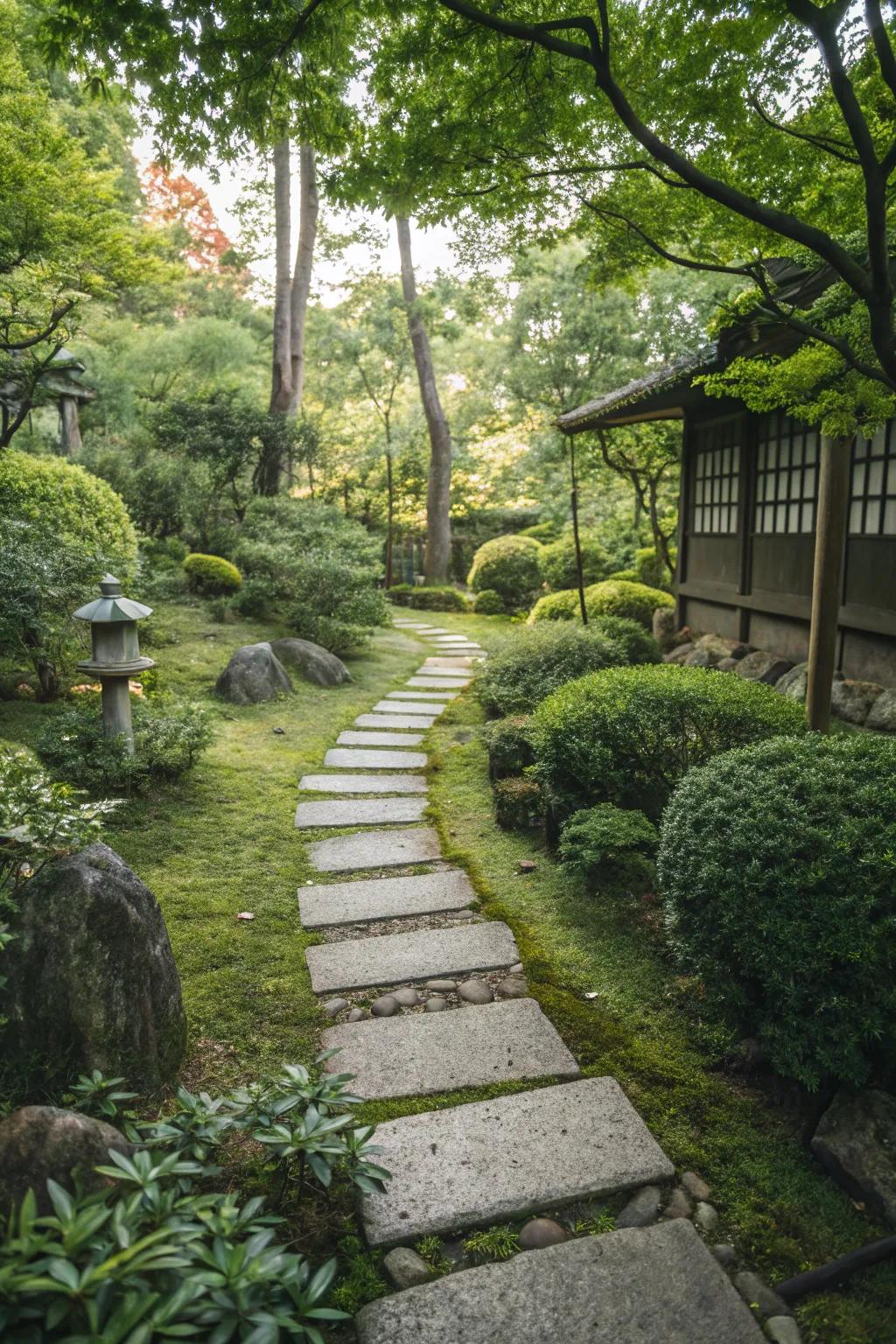 Stone pavers nicely marking walkways in a small garden.
