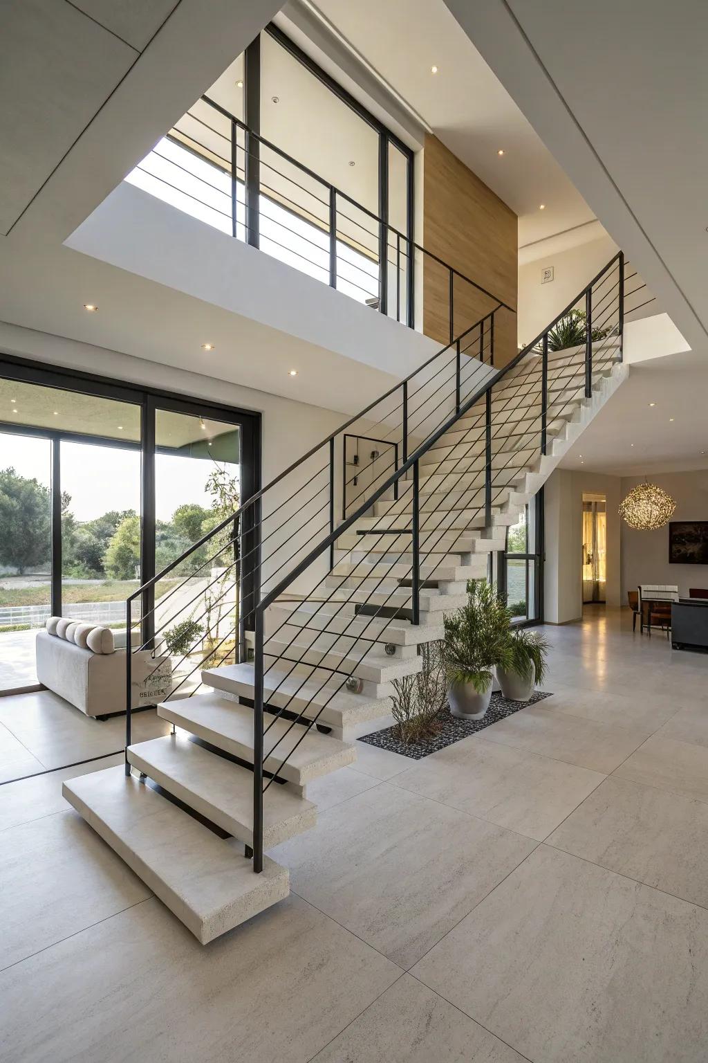 Floating stairs lending a chic architectural highlight.