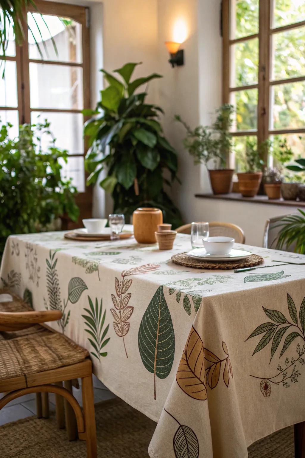Natural components enhance the dining area's refreshing ambiance.