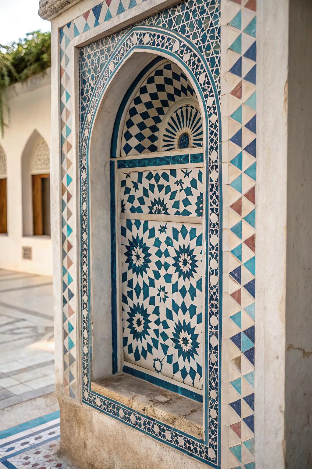 A wall niche showcasing an eye-catching geometric pattern design.