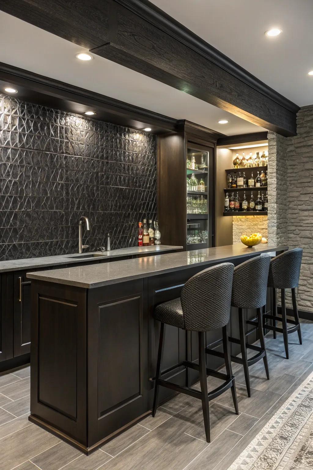 A textured panel introduces uniqueness to your wet bar.