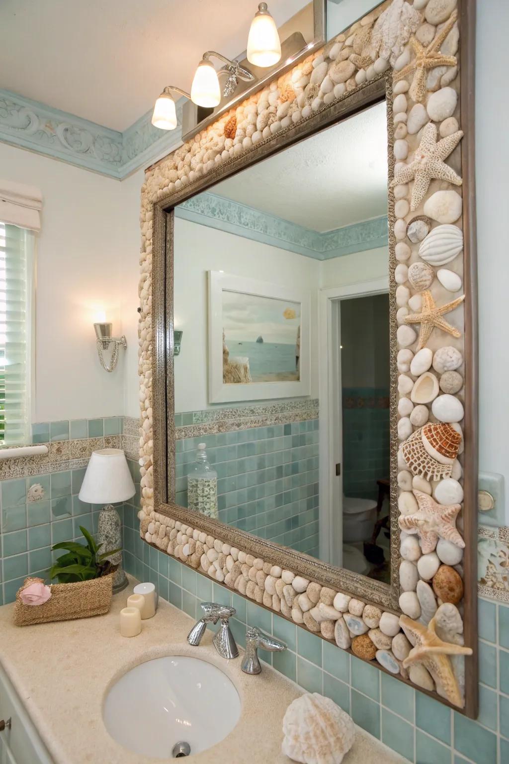 Seashell mosaics introduce a hint of the marine environment indoors.