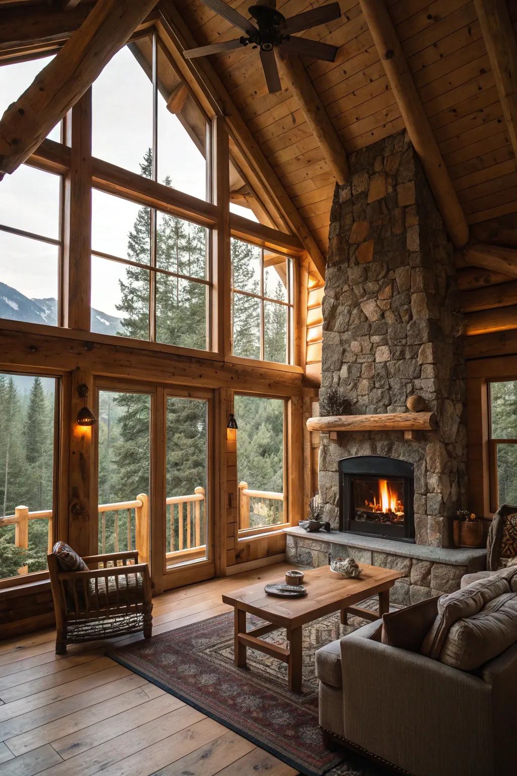 Chalet-inspired interior radiating rustic enchantment.
