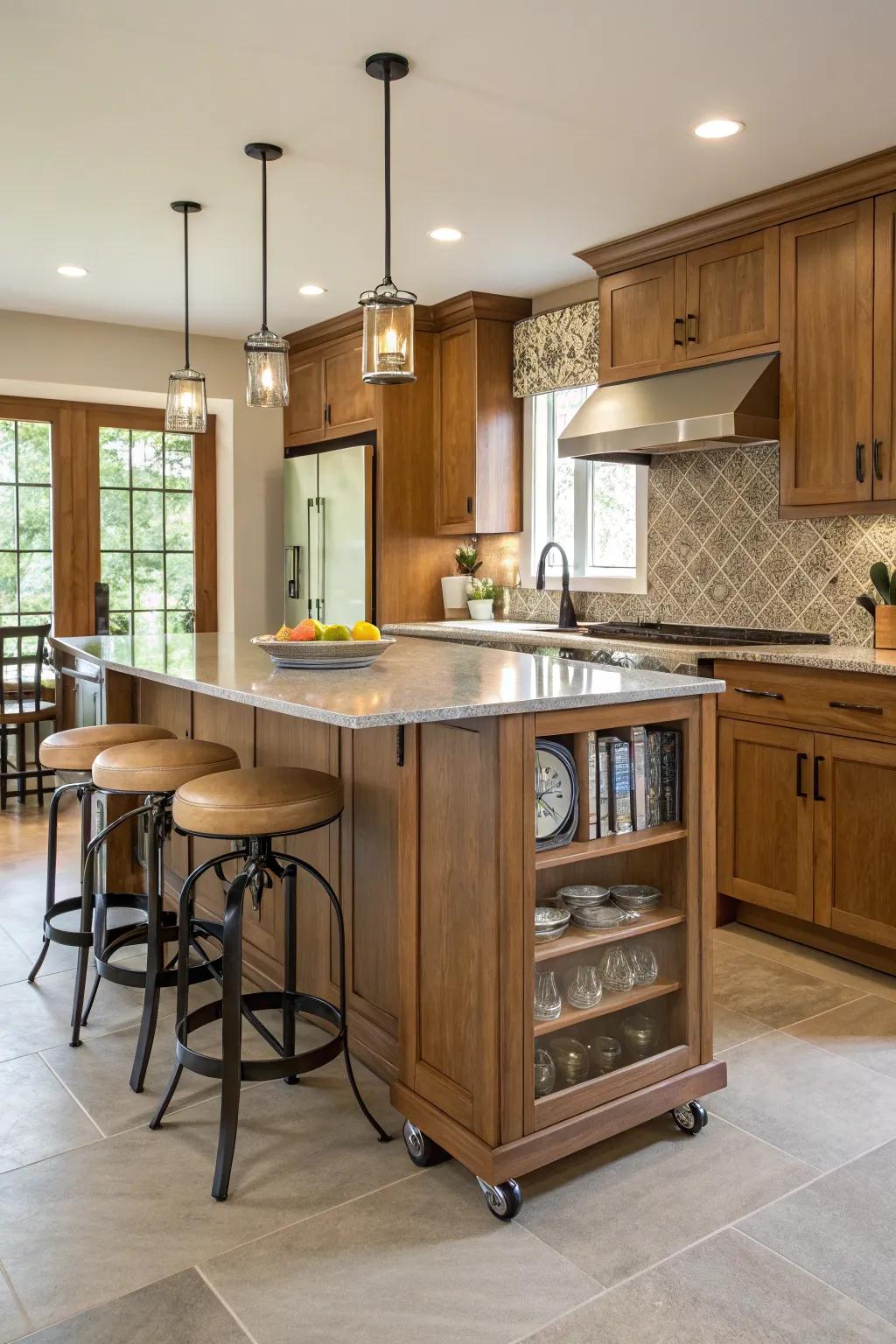 An island with a multipurpose breakfast bar