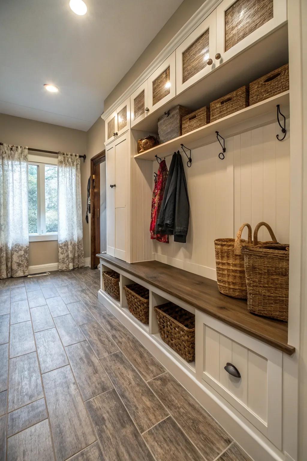 Timber-style tiles offer warmth with easy maintenance.