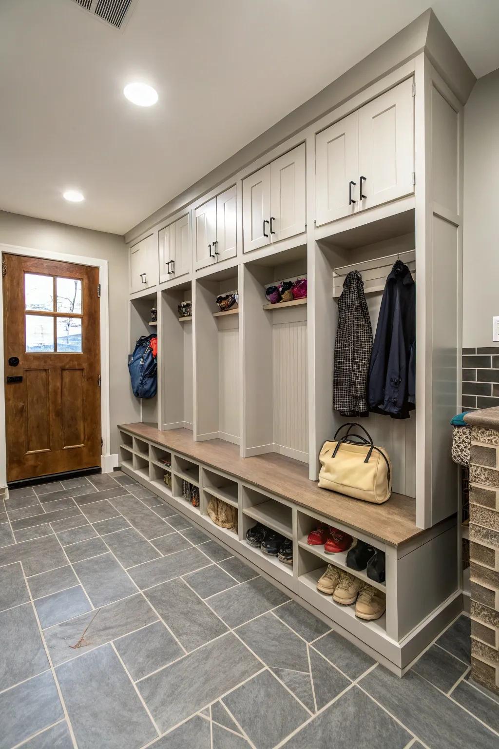Durable tiles perfect for a high-traffic mudroom